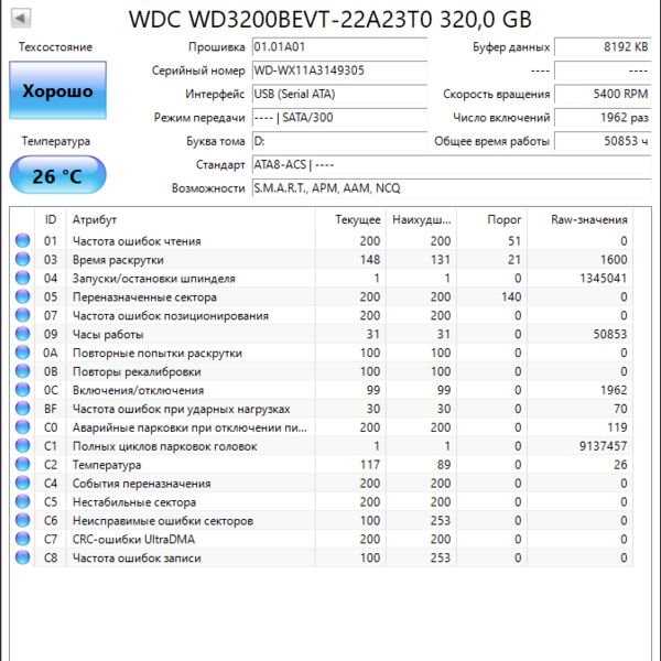 Жесткий диск Western Digital WD3200BEVT 320Gb (305)