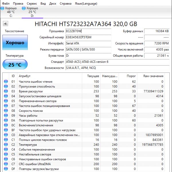 Жесткий диск Hitachi HTS723232A7A364 320Gb (TGM)