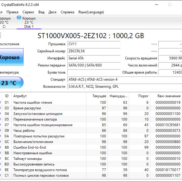 Жесткий диск Seagate Skyhawk 1 Tb ST1000VX005 (L5K)
