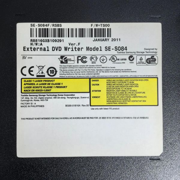 Внешний оптический привод DVD-RW Samsung SE-S084F/RSBS, USB, черный