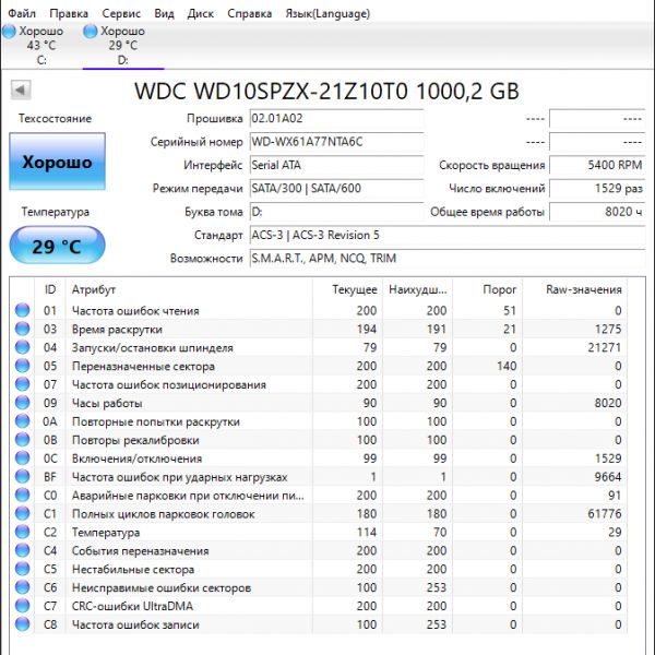 Жесткий диск Western Digital WD10SPZX 1Tb (A6C)