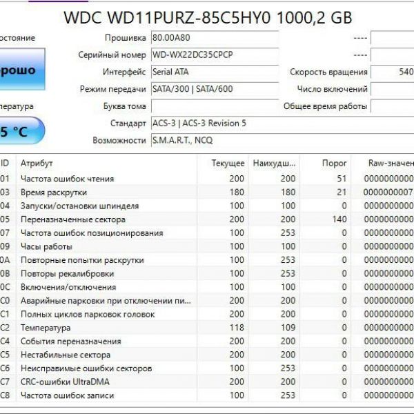 Жесткий диск WD Purple WD11PURZ 1TB, SATA III, 3.5