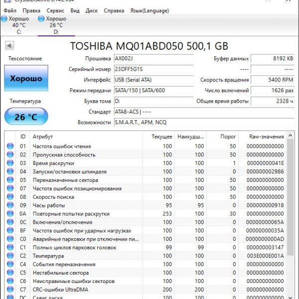 Жесткий диск Toshiba 500 ГБ MQ01ABD050 (G1S)