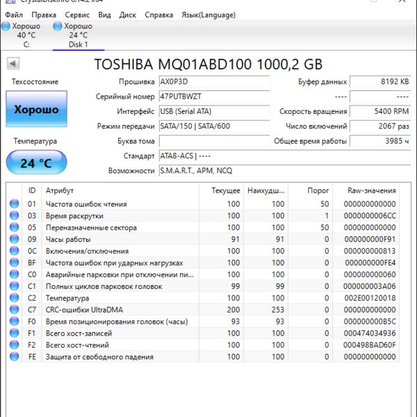 Жесткий диск Toshiba MQ01ABD100 1ТБ (WZT)
