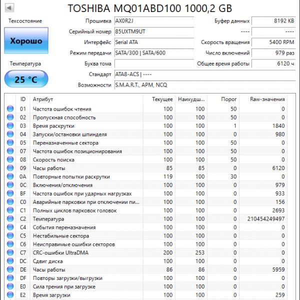 Жесткий диск Toshiba MQ01ABD100 1Tb (9UT)