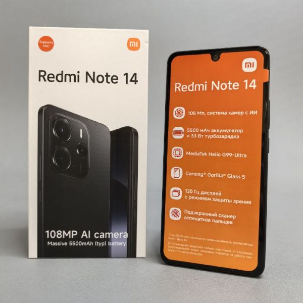 Смартфон Xiaomi Redmi Note 14 4G 6/128 ГБ RU, Dual nano SIM, черный