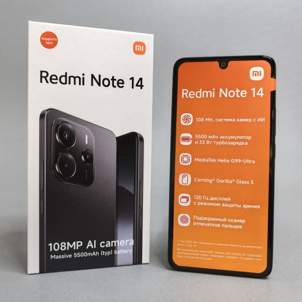 Смартфон Xiaomi Redmi Note 14 4G 6/128 ГБ RU, Dual nano SIM, Midnight Black
