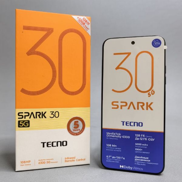 Смартфон Tecno Spark 30 5G 6/128Gb, Dual nano SIM, Midnight Shadow