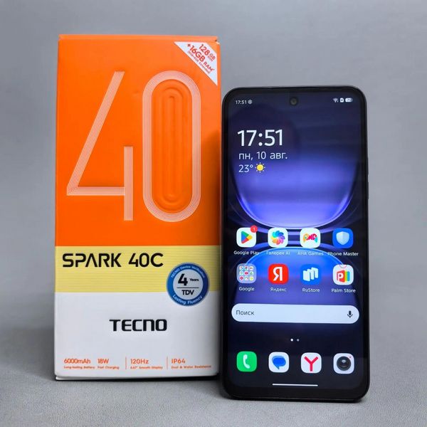 Смартфон Tecno Spark 40C 8/128 ГБ Ростест, Dual nano SIM, черный
