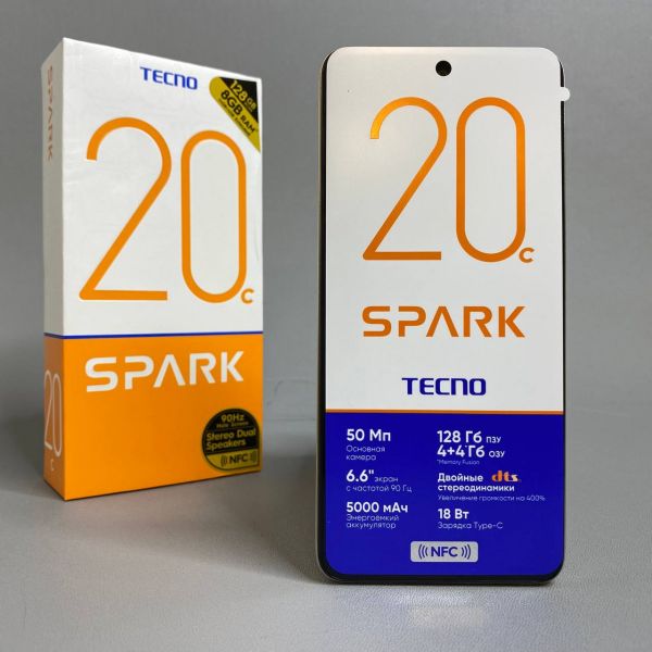 Смартфон TECNO Spark 20C 4/128 ГБ Global для РФ, Dual nano SIM, Alpenglow Gold