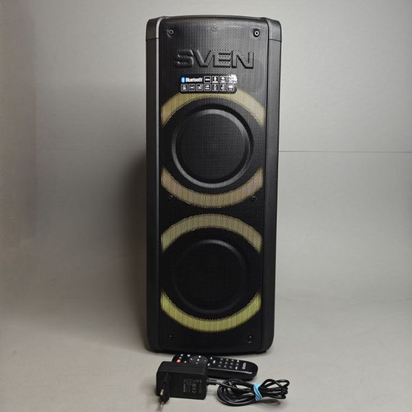 Портативная акустика SVEN PS-710, мощность 100 Вт (RMS), Bluetooth, FM-радио, USB, microSD, LED-дисплей, встроенный аккумулятор