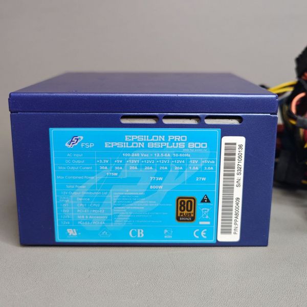 Блок питания FSP Epsilon 85 plus 800W (80+ Bronze, ATX v2.3, 120mm Fan, 20+4+4 pin, 8xSATA)