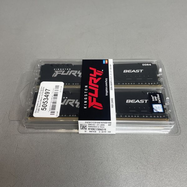 Оперативная память Kingston Fury Beast KF436C17BBK2/16 DDR4 - 2x 8ГБ 3600МГц, DIMM