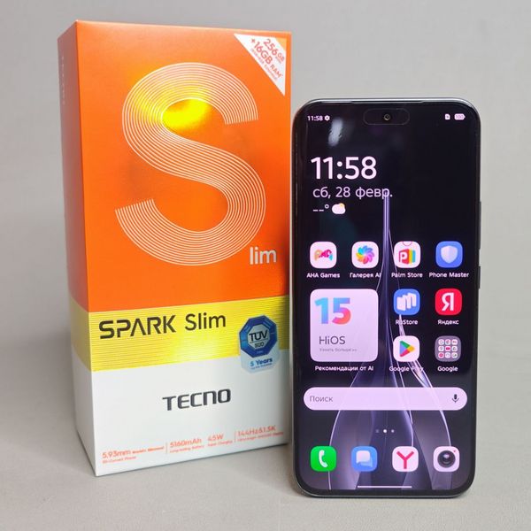 Смартфон Tecno SPARK Slim 8/256 ГБ, AMOLED, NFC, 4G, 5160 мА*ч, черный