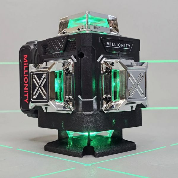 Лазерный уровень Millionity 4D 360°, Профессиональный нивелир, 16 линий, зеленый луч, с аксессуарами в кейсе.