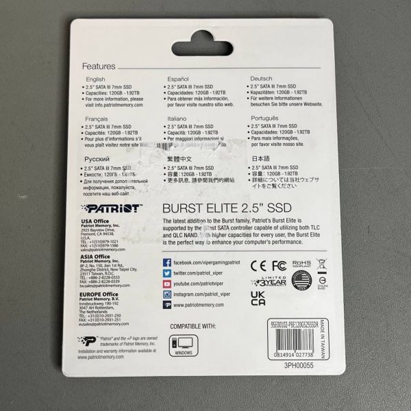 SSD  Patriot Memory BURST ELITE 120GB PBE120GS25SSDR, черный