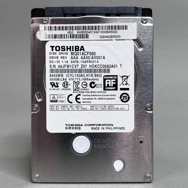 Жесткий Диск Toshiba MQ01ACF050, для ноутбука, 500Гб, 7200 об/мин, 16 Мб