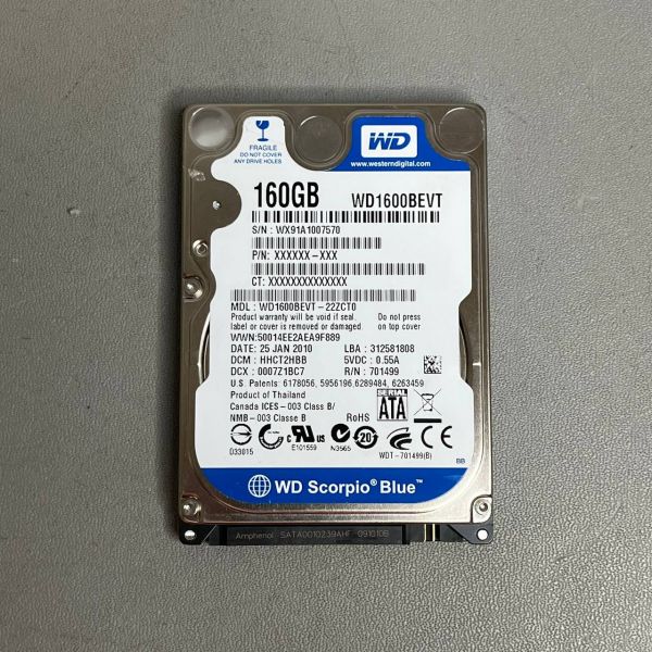 Жесткий Диск Western Digital WD1600BEVT 160Gb SATAII 2,5