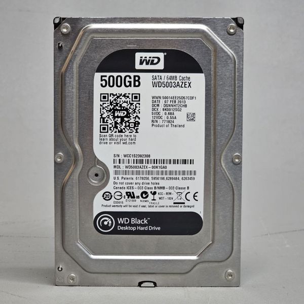 Жесткий диск HDD 500Gb Western Digital, SATA-III, 64Mb, 7200rpm, Black (WD5003AZEX)
