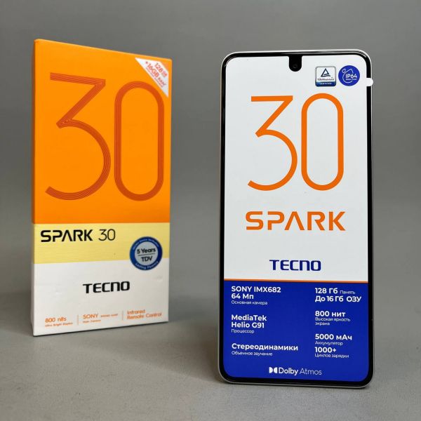 Смартфон TECNO Spark 30 8/128 ГБ  , Dual nano SIM, astral ice
