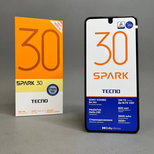 Смартфон TECNO Spark 30 8/128 ГБ  , Dual nano SIM, Stellar Shadow