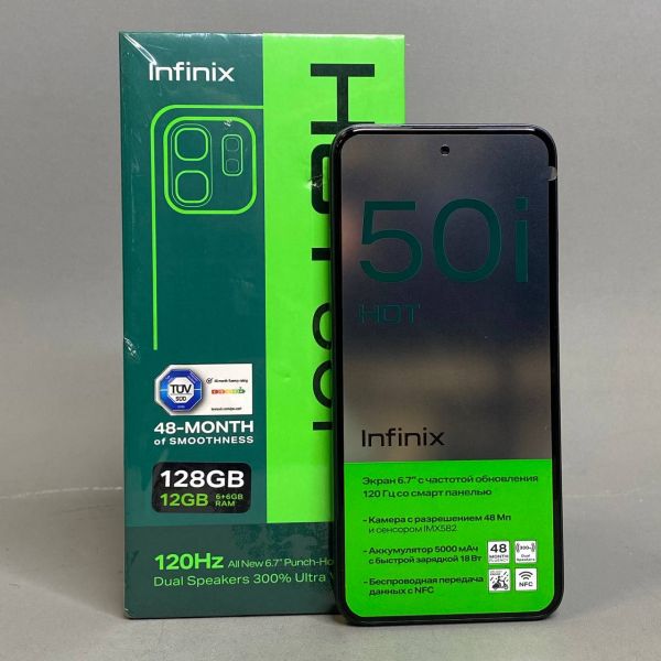 Смартфон Infinix HOT 50i 6/128 ГБ Global для РФ, Dual nano SIM, Sleek Black